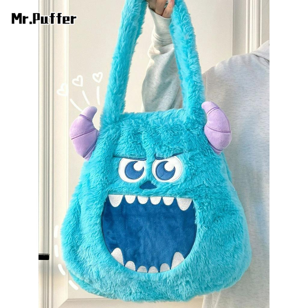 Túi xách tote MR PUFFER đeo vai bằng vải bông sức chứa lớn phong cách Maoguai Sullivan cho nữ sinh