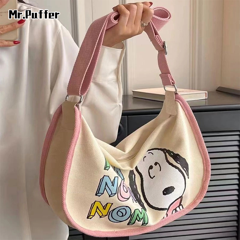 Túi đeo vai MR PUFFER vải canvas sức chứa lớn phong cách hoạt hình Nhật Bản dễ phối đồ cho nữ