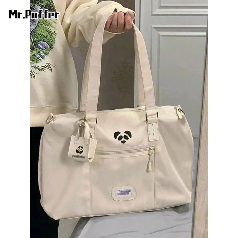 Mr.puffer Túi tote Đeo Vai Cỡ Lớn Họa Tiết Gấu Trúc Dễ Thương Cho Nữ Sinh