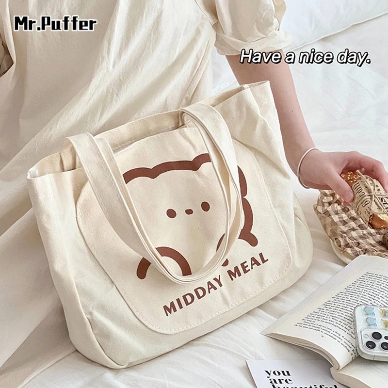 Túi vải đeo vai MR PUFFER mua sắm đơn giản đa năng cho học sinh