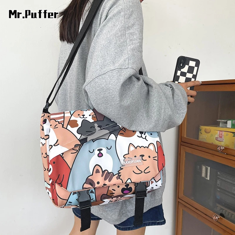 Mr.puffer Túi Đeo Chéo Hình Mèo Hoạt Hình Mềm Mại Phong Cách ulzzang Nhật Bản Vui Nhộn Cho Nữ Sinh