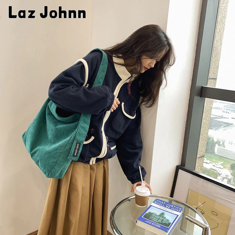 Laz Johnn Túi tote Đeo Vai Bằng Vải Nhung Kích Thước Lớn Phong Cách Hàn Quốc Mới 2022