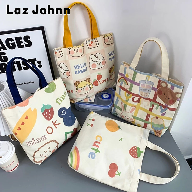 Laz Johnn Túi Vải Canvas In Hình Hoạt Hình Nhật Bản Đáng Yêu