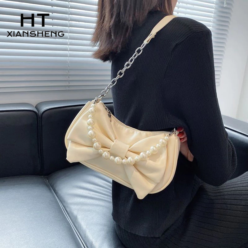 HT XIANSHENG Túi Xách Đeo Vai Nhật Bản Và Hàn Quốc Đính Ngọc Trai Hình Trái Tim Dễ Thương
