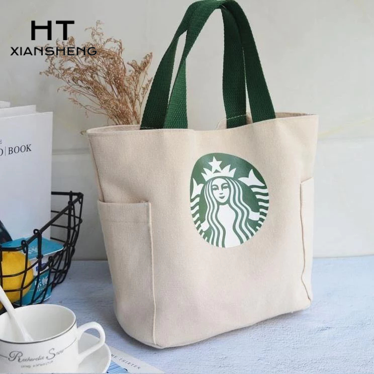 HT XIANSHENG Túi xách vải starbucks sinh viên và nhân viên văn phòng mang theo túi bento