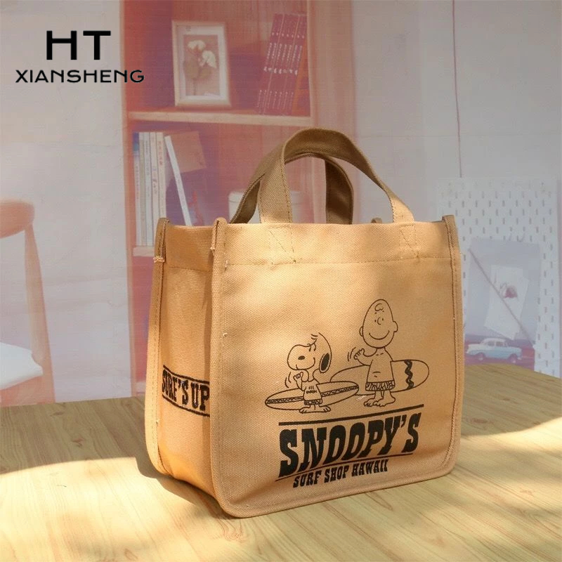 HT XIANSHENG Túi Vải canvas Đựng Hộp Cơm Trưa In Hình Snoopy Dễ Thương Phong Cách Nhật Bản