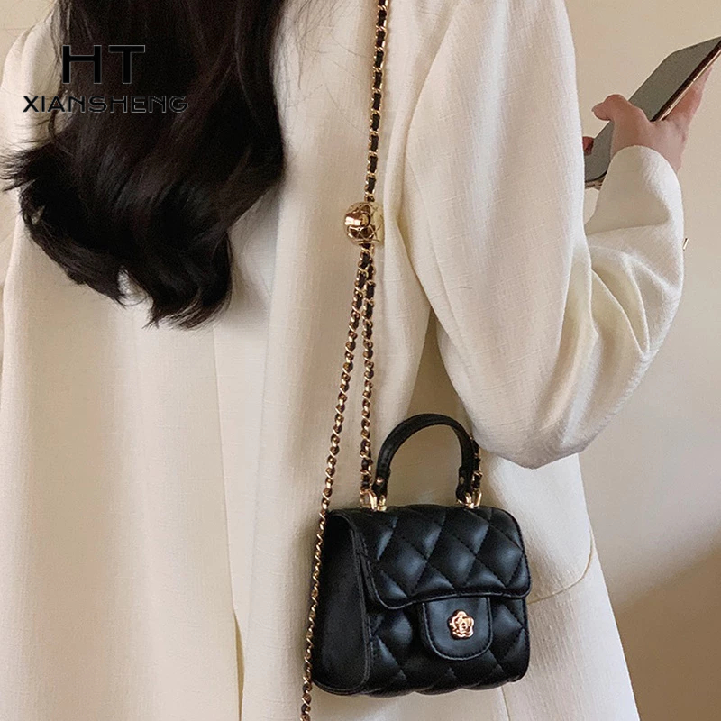 HT XIANSHENG Túi Xách Đeo Vai Hình Vuông Cỡ Lớn Màu Đen Phối Dây Đeo Sợi Xích Thời Trang Cho Nữ