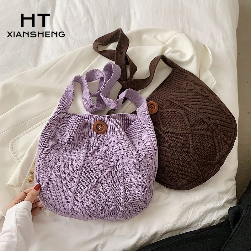 HT XIANSHENG Túi Xách Đan Len Cao Cấp Thời Trang Hong Kong Kiểu Dáng Đơn Giản