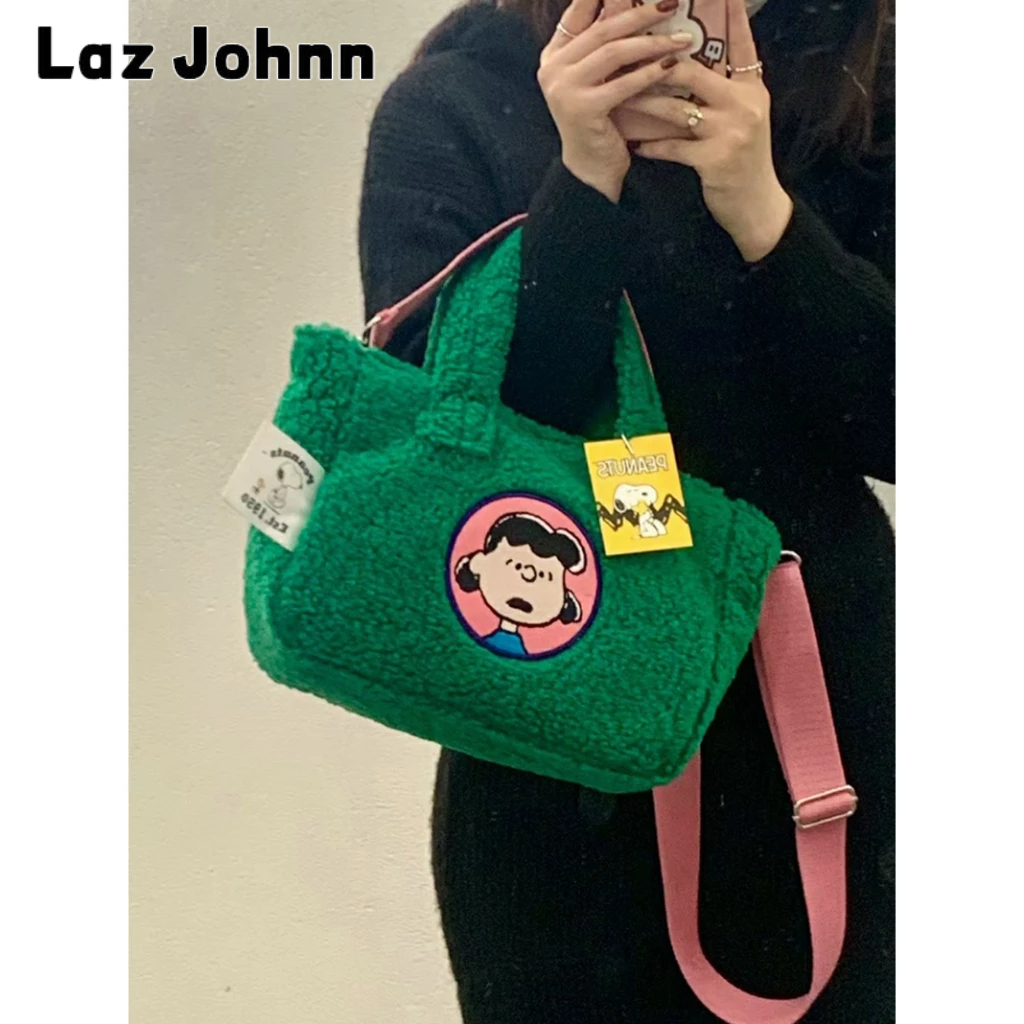 Laz Johnn Túi Xách Đeo Vai Cỡ Lớn Họa Tiết Hoạt Hình Snoopy Phong Cách Hàn Quốc