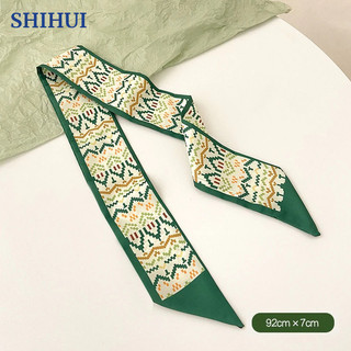 Shihui khăn lụa mỏng buộc tóc màu xanh matcha mỏng mùa hè trang trí túi xách và dây buộc tóc dài cho nữ