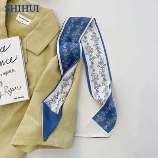 SHIHUI Khăn Choàng Lụa Màu Xanh matcha Dáng Dài Buộc Tóc Trang Trí Mùa Hè Cho Nữ