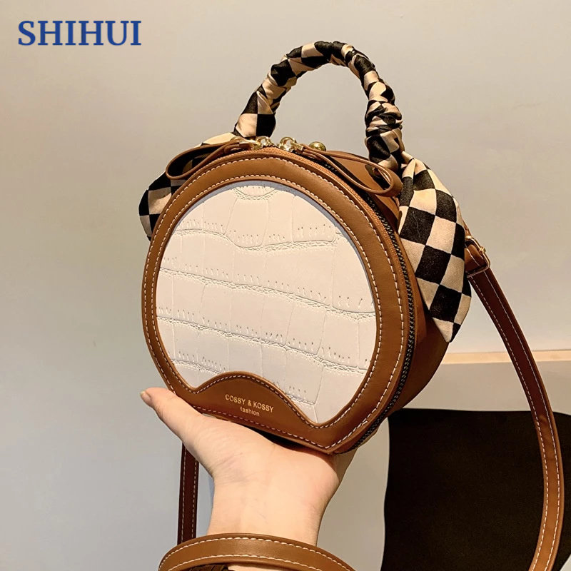 SHIHUI Túi Đeo Chéo Hình Tròn Nhỏ Họa Tiết Vân Đá Thời Trang Cho Nữ