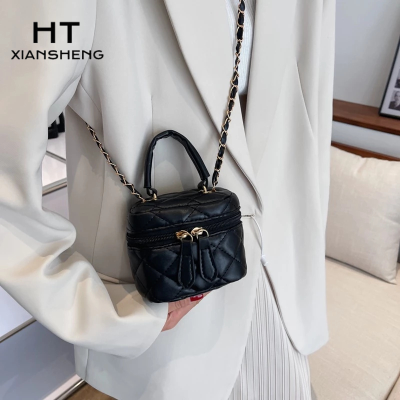HT XIANSHENG Túi Đeo Chéo Dây Rút Thêu Họa Tiết Hình Thoi Nhỏ Xinh Thời Trang Cho Bạn Gái