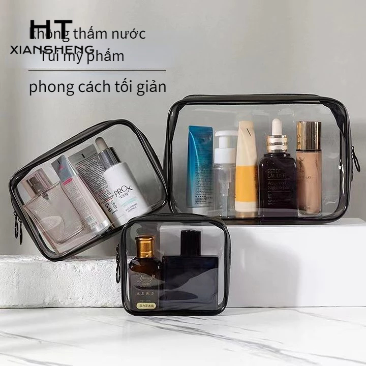 Túi đựng mỹ phẩm HTXIANSHENG bằng PVC trong suốt dung tích lớn du lịch nhỏ gọn không thấm nước