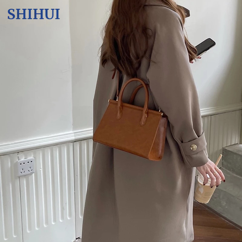 SHIHUI Túi Xách Da Bóng Phong Cách Hàn Quốc vintage Thời Trang Thu Đông Cho Nữ