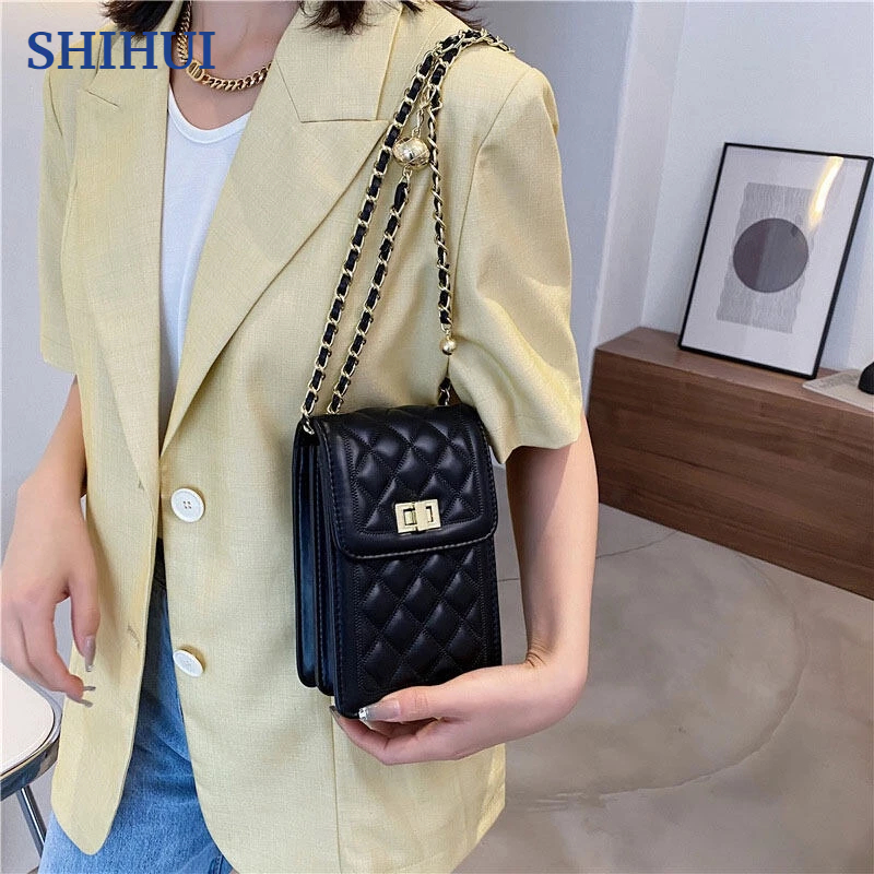 SHIHUI Túi Đeo Vai Đựng Điện Thoại / Nước Hoa Cỡ Nhỏ Phối Dây Xích Kiểu Hàn Quốc Thời Trang Cho Bạn Gái