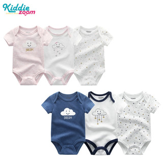 Bộ 3 áo liền quần bằng cotton họa tiết hoạt hình đáng yêu cho bé gái