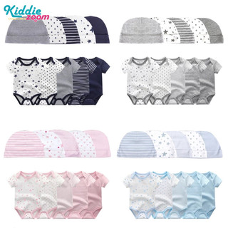 Kiddiezoom 10 cái áo liền quần sơ sinh + mũ set baby romper hat 100% cotton tay ngắn quần áo trẻ sơ sinh quà tặng cho bé 0-6 tháng