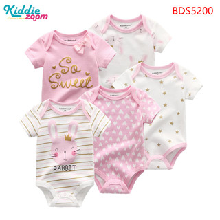 Set 5 món áo liền quần tay ngắn chất cotton thoải mái đáng yêu dành cho bé 0-12 tháng tuổi