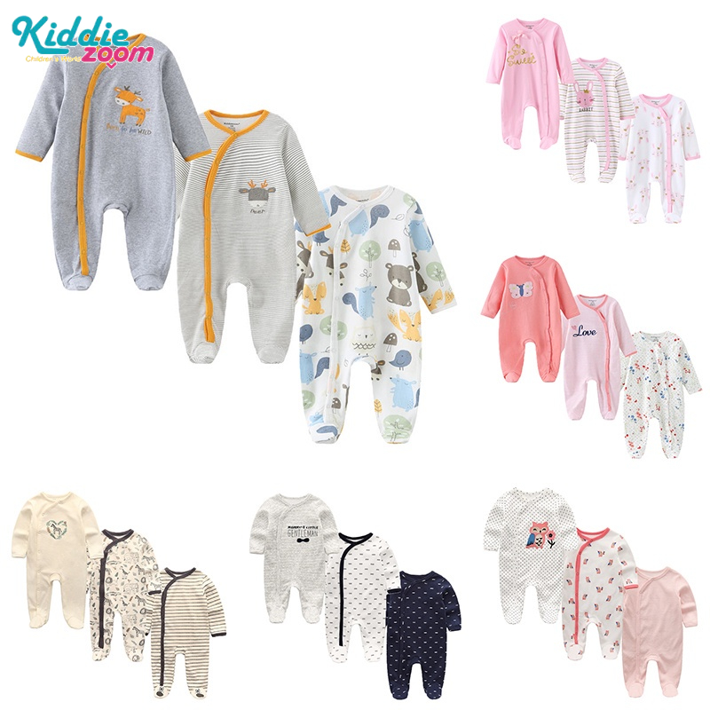 Bộ 3 Áo Liền Quần Tay Dài Thời Trang Thu Đông Dễ Thương Cho Bé Sơ Sinh sleepsuit quần áo trẻ em sơ sinh 0 12 tháng