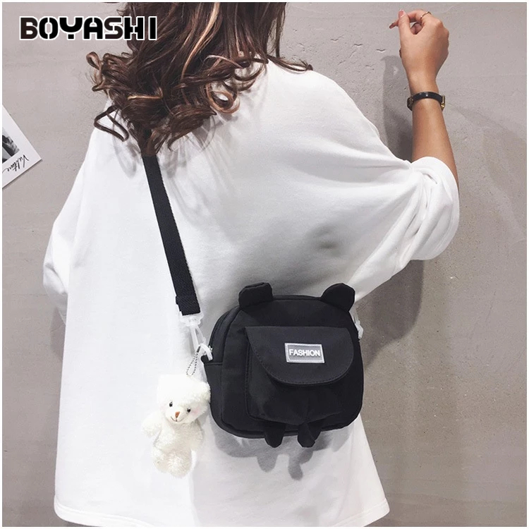 BOYASHI Túi canvas Đeo Chéo Hình Gấu Dễ Thương Cho Nữ