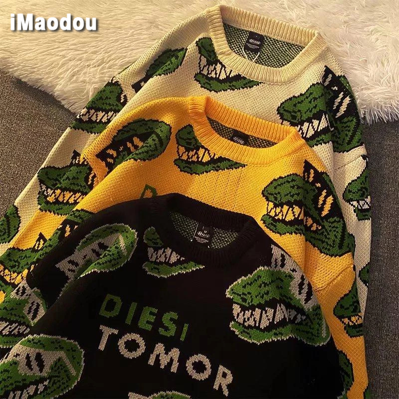 IMaodou Áo sweater Cổ Tròn Dáng Rộng In Họa Tiết Hoạt Hình Phong Cách Mỹ Thời Trang Xuân Thu Cho Nam