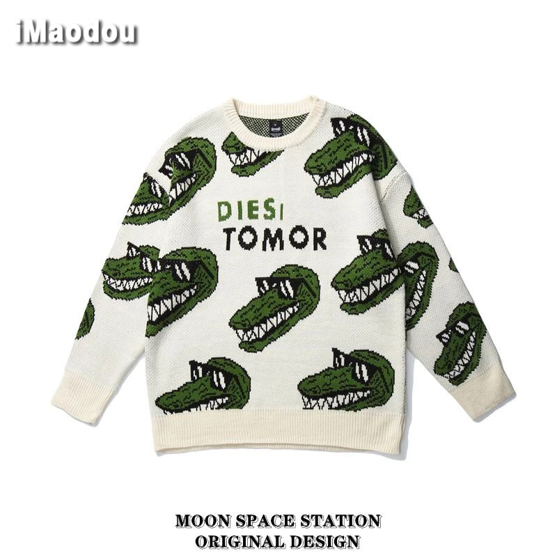 IMaodou Áo sweater Cổ Tròn Dáng Rộng In Họa Tiết Hoạt Hình Phong Cách Mỹ Thời Trang Xuân Thu Cho Nam
