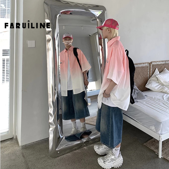 Áo Sơ Mi Tay Ngắn Màu gradient Thời Trang Cho Nam Áo sơ mi ngắn tay Gradient Áo sơ mi nam rộng rãi Áo khoác Mỹ