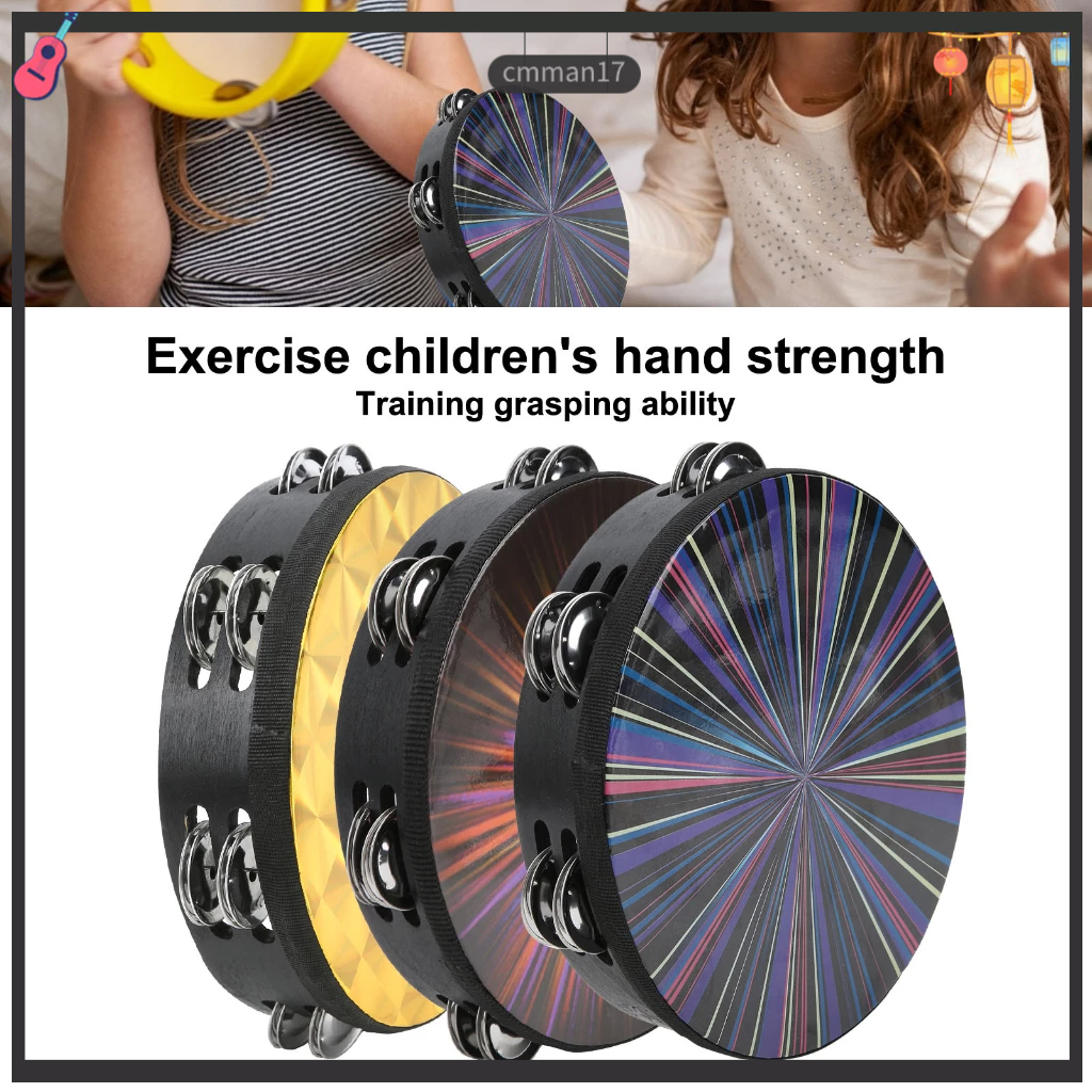 NiceOne Tay Tambourine Bộ gõ đôi hàng Polyester Trống Da nhạc cụ bằng gỗ nguyên khối 8 inch cmman