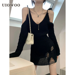 Uiowoo Đầm Dệt Kim Mỏng Tay Dài Cổ Chữ v Chống Nắng Mùa Hè Cho Nữ