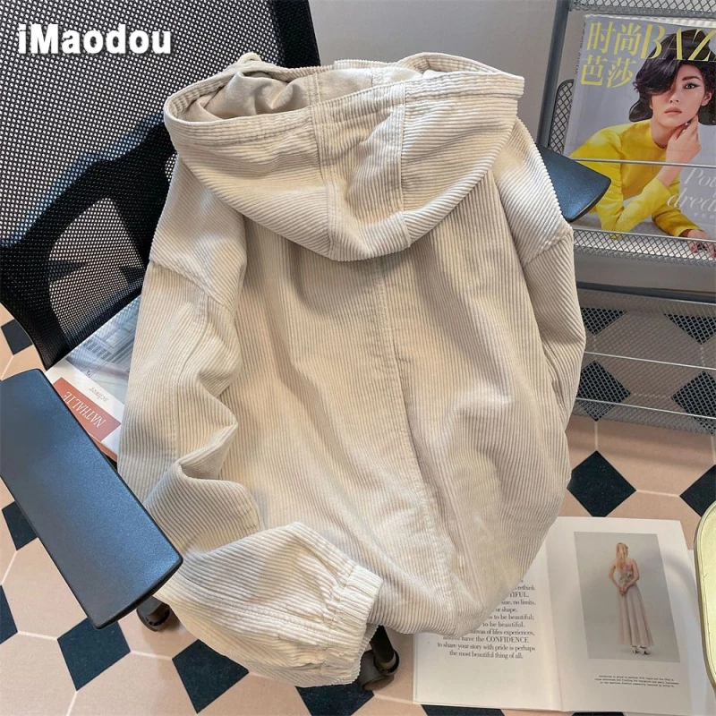 IMAODOU Áo Khoác Hoodie Vải Nhung Kẻ Dáng Rộng Cỡ Lớn 300 pounds Phong Cách Nhật Bản Thời Trang Thu Đông Cho Nữ