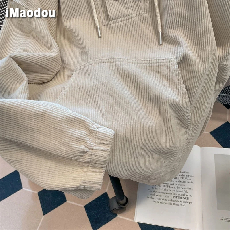 IMAODOU Áo Khoác Hoodie Vải Nhung Kẻ Dáng Rộng Cỡ Lớn 300 pounds Phong Cách Nhật Bản Thời Trang Thu Đông Cho Nữ