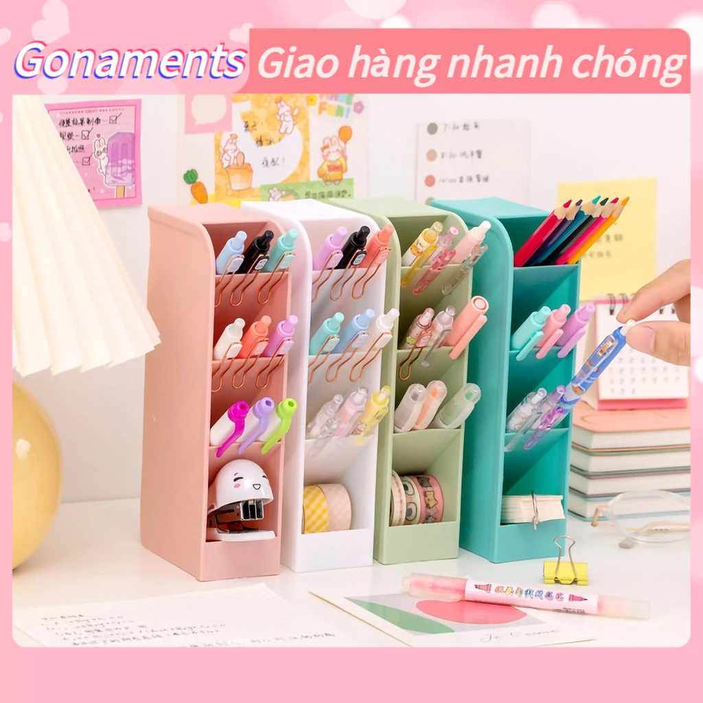 Hộp đựng bút 4 tầng để bàn, kệ đựng bút phụ kiện văn phòng phẩm 4 tầng đa năng Gonaments I.
