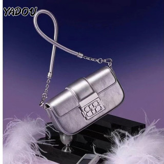 YADOU Túi Xách Đeo Vai Harmonica Chính Hãng Màu Bạc Kim Loại Thời Trang Cho Nữ