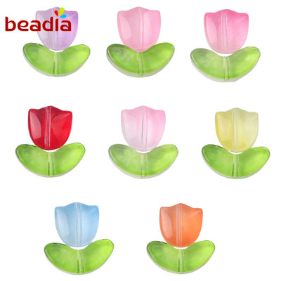 Bộ 10 hạt kính BEADIA 9mm hình hoa tulip nhiều màu sắc dùng làm trang sức DIY