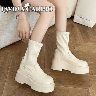 Lavina carolio giày bốt da đế dày phong cách anh quốc cổ điển thời trang cho nữ