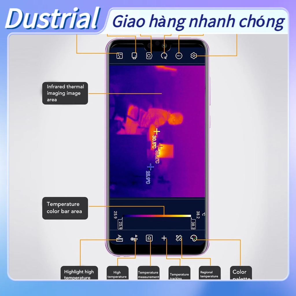 Dustrial Camera chụp ảnh nhiệt điện thoại phát hiện bề mặt đường 160 X 120 điểm cho 3000 đến 5000mAh