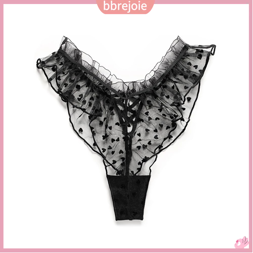 Quần Lót Lưới Polyester Hình Trái Tim Thắt Nơ Cho Nữ Vào Ban Đêm