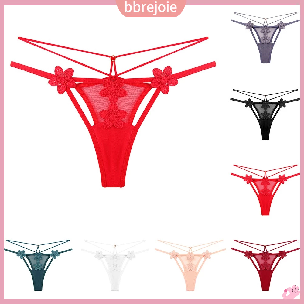 Phụ nữ sexy g-string thêu hoa lưới đồ lót chéo thấp eo quần lót