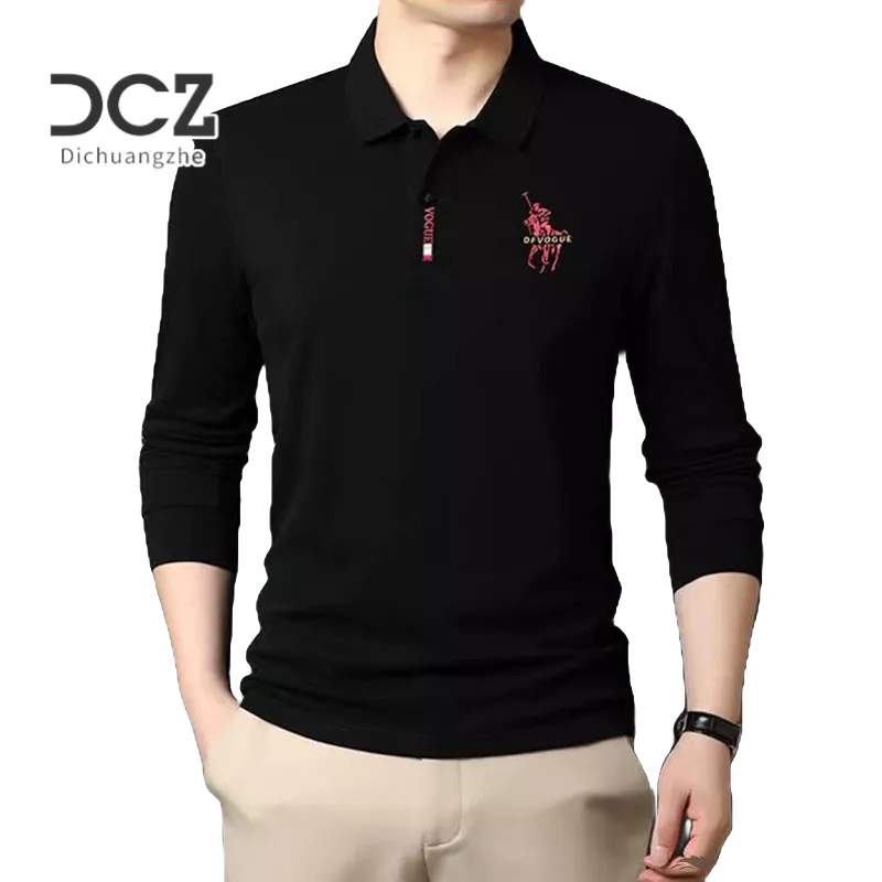DICHUANGZHE Áo Thun polo Dài Tay Thêu Họa Tiết Thời Trang Thu Đông Dành Cho Nam