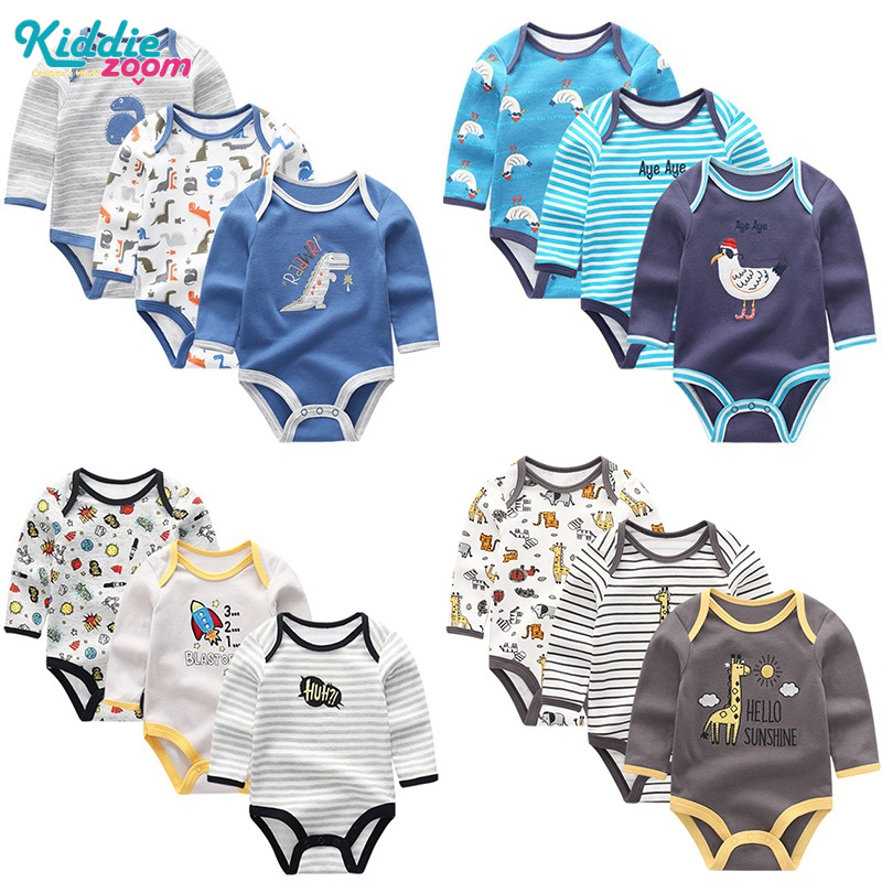 3PCS Baby jumpsuit 100% cotton dễ thương bé gái romper bé trai jumpsuit Quần áo sơ sinh quần áo trẻ sơ sinh quần áo trẻ sơ sinh