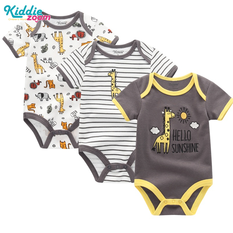 Cổ phiếu sẵn sàng Bộ jumpsuit 3 mảnh cho bé quần áo cotton mùa hè cho bé sơ sinh