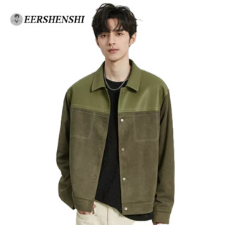 Eershenshi Áo Khoác Da Lộn Ghép Nối Đơn Giản Đa Năng Chất Lượng Cao Cho Nam