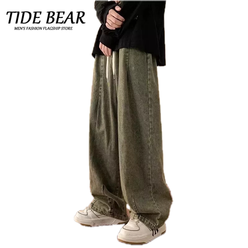 TIDE BEAR Quần Jean Dài Ống Rộng Phong Cách retro Đường Phố Hàn Quốc Thời Trang Thu Đông Cho Nam