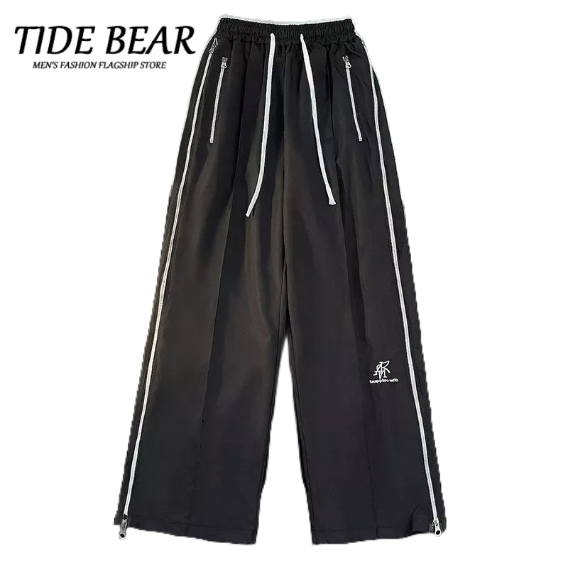 TIDE BEAR Quần Dài Thể Thao Dáng Rộng Có Khóa Kéo Phong Cách Hàn Quốc Thời Trang Cho Nam