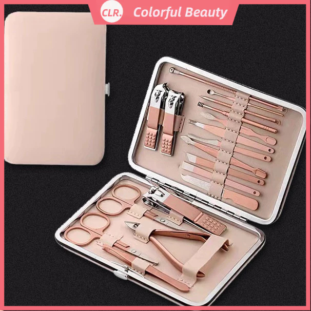 Bộ Kềm Cắt Móng Tay 18 Món Bằng Thép Không Gỉ Màu Vàng Hồng Và Da Chết
