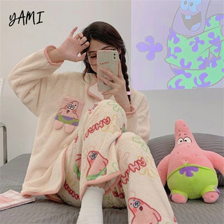 Bộ Đồ Ngủ Chất Nỉ Dày Dặn In Họa Tiết Hoạt Hình Dễ Thương Thời Trang Thu Đông Cho Nữ