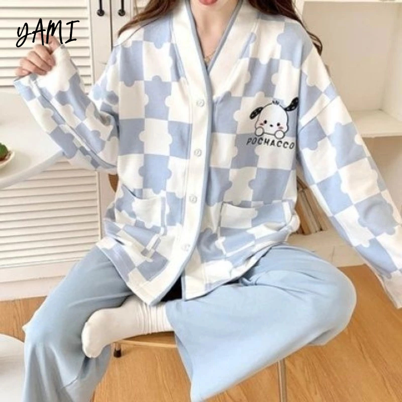 YAMI Bộ Đồ Ngủ Tay Dài Chất Liệu cotton Thời Trang Xuân Thu Cho Nữ