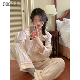 Bộ đồ ngủ tay dài thiết kế đơn giản xinh xắn ấm áp thời trang thu đông dễ thương cho nữ