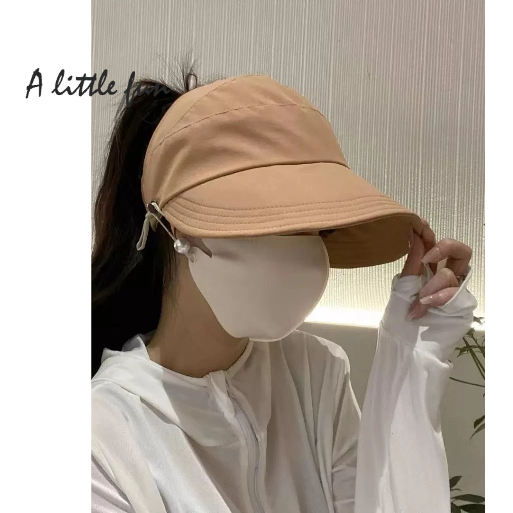 Mũ chống nắng nửa đầu Hàn Quốc, nón vành rộng có móc đeo khẩu trang, mũ chống nắng buộc tóc đuôi ngựa.